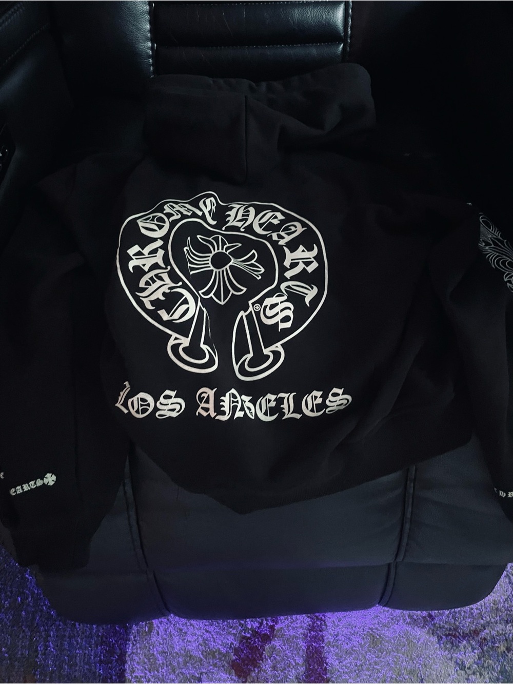Chrome Hearts Black Hoodie with White Gothic Back Graphic